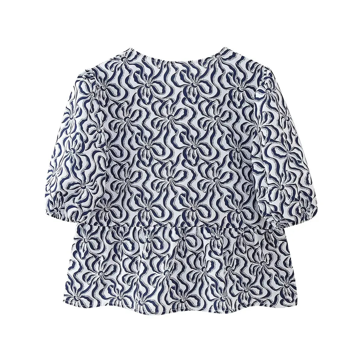 Leopard Blouse Puff Sleeve Crop Top Women's Summer Clothing