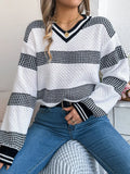 Contrast Striped V Neck Sweater