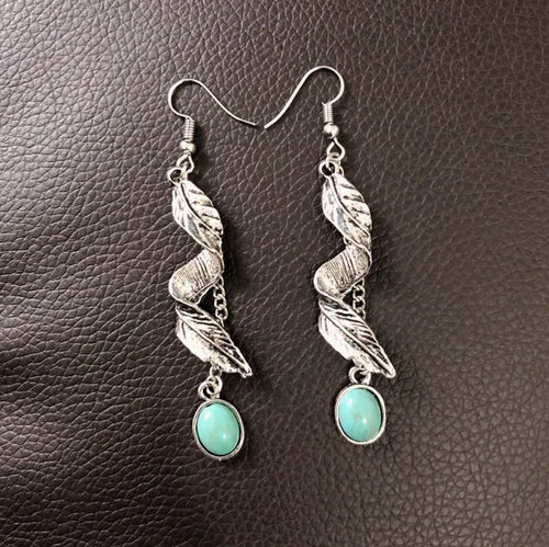 Artificial Turquoise Alloy Leaf Earrings