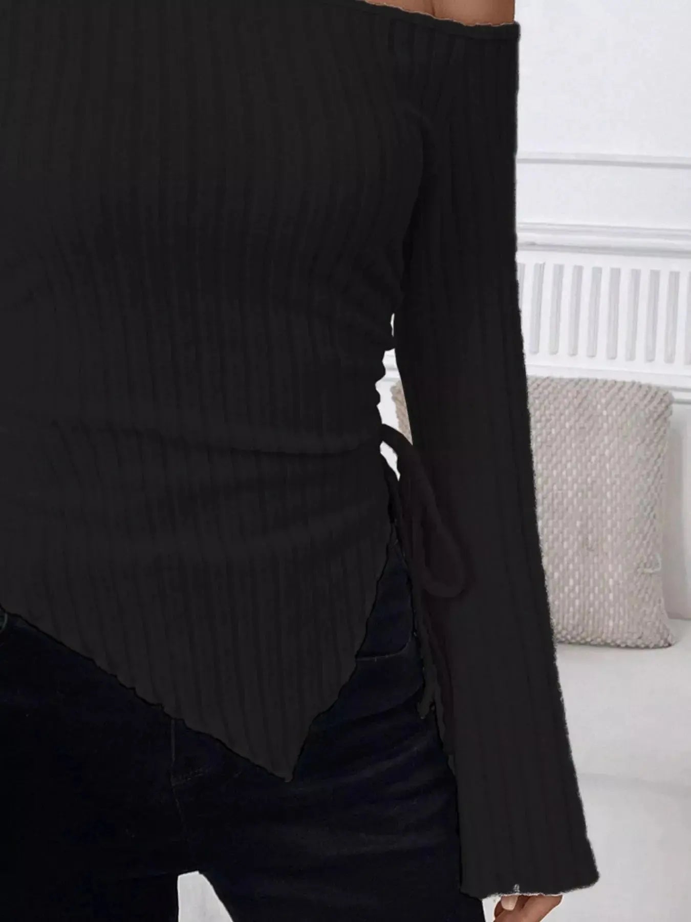 Ribbed Asymmetrical Hem One Shoulder T Shirt