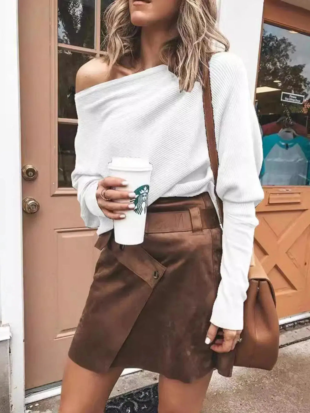 Full Size Ribbed One Shoulder Sweater