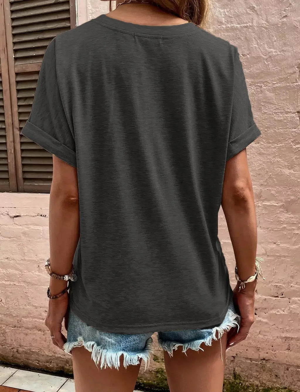 Full Size Notched Rolled Short Sleeve T Shirt