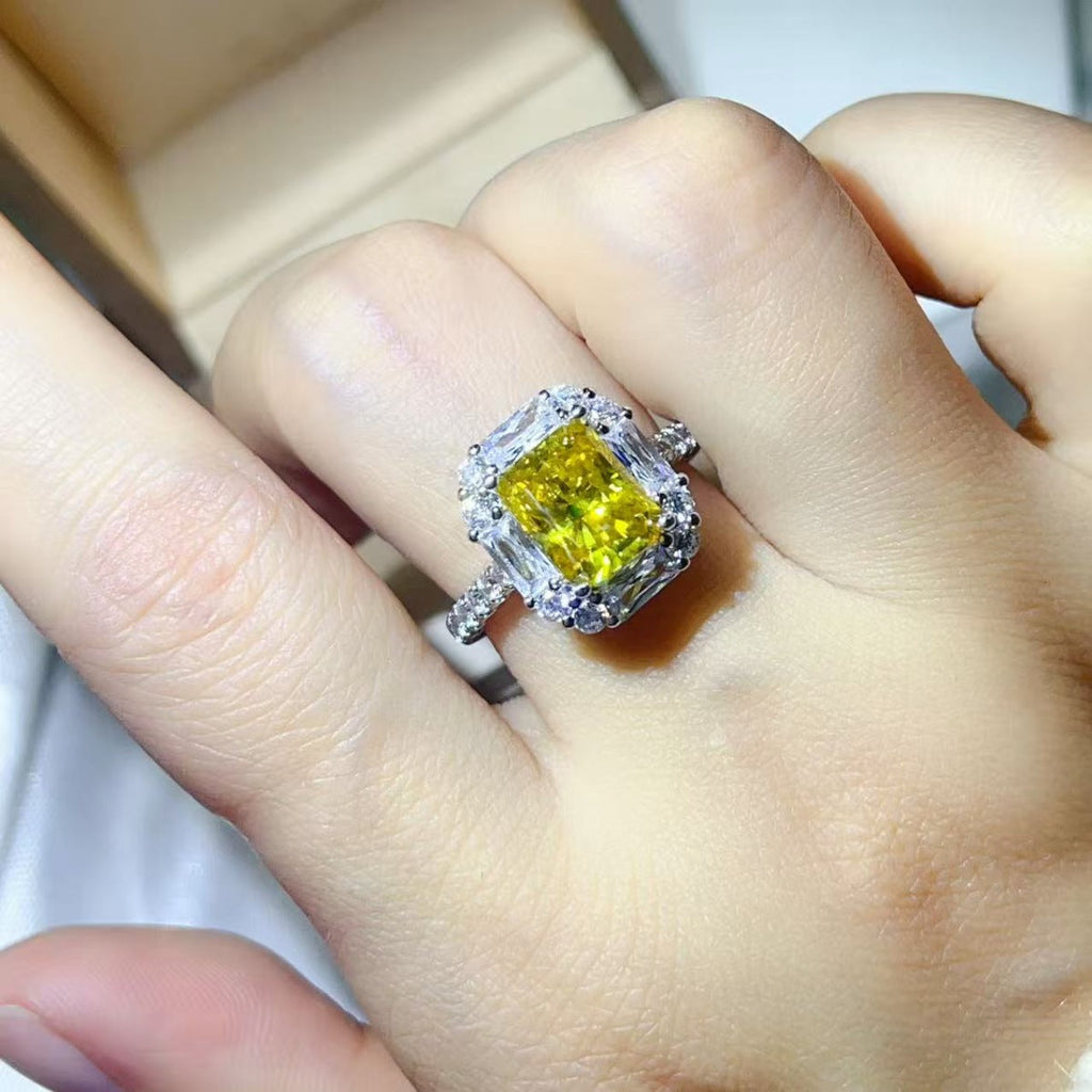 Yellow Halo 3 Carat Moissanite Ring in 925 Sterling Silver