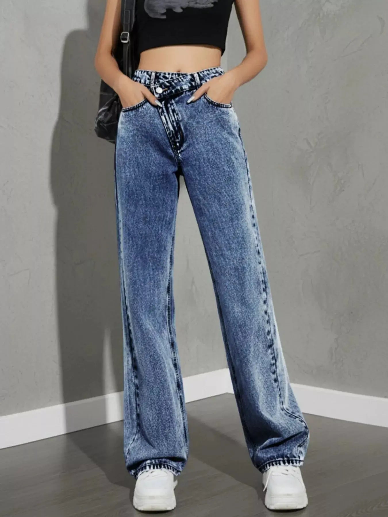 High Waist Wide Leg Denim Jeans