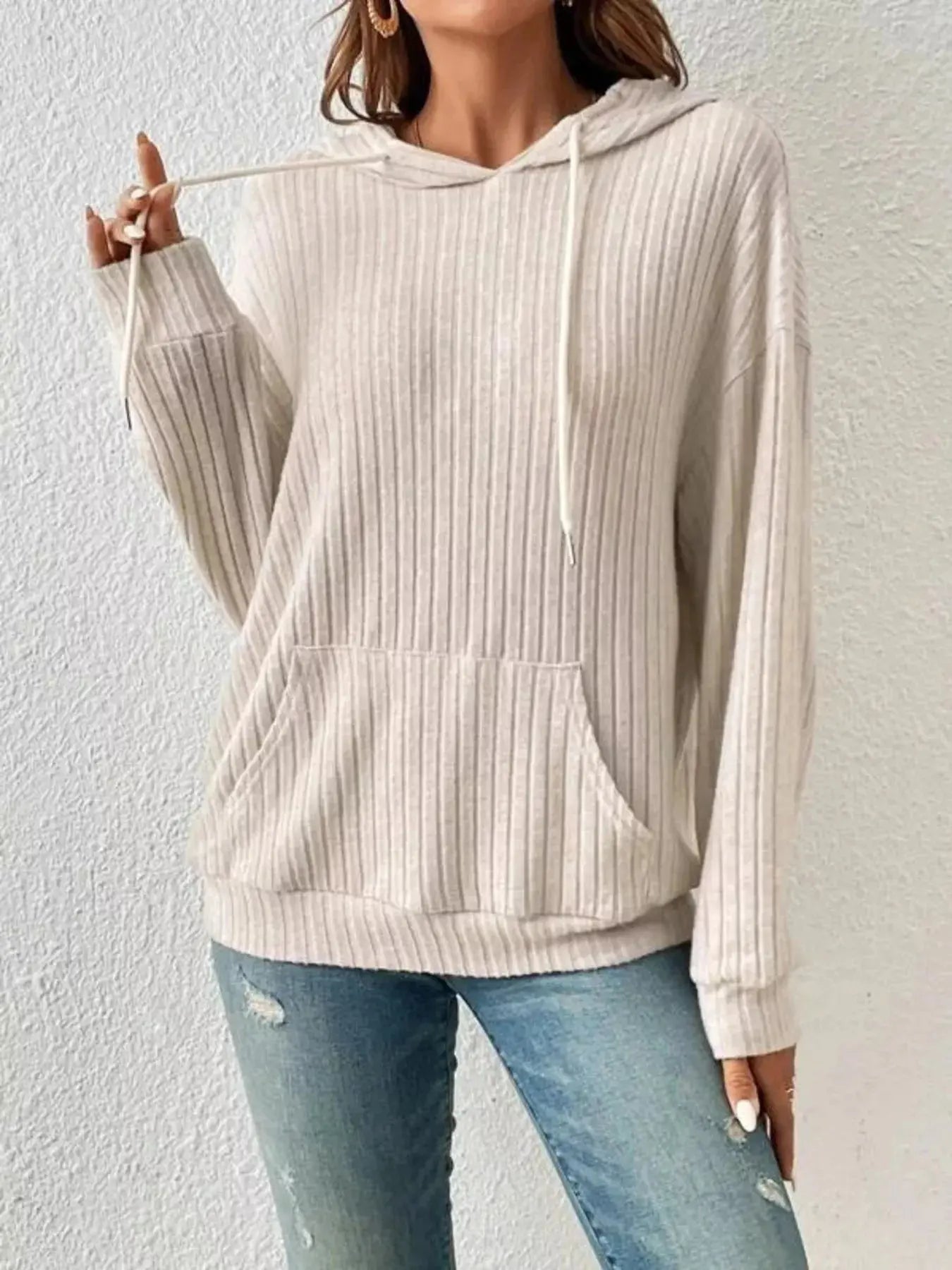 Ribbed Knit Long Sleeve Hoodie