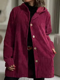 Full Size Corduroy Hooded Button Up Jacket