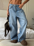 Distressed Washed Wide Leg Denim Jeans