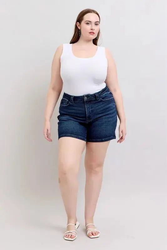 Judy Blue Jeans - Plus Size High Waist Back Flap Pocket Denim Shorts