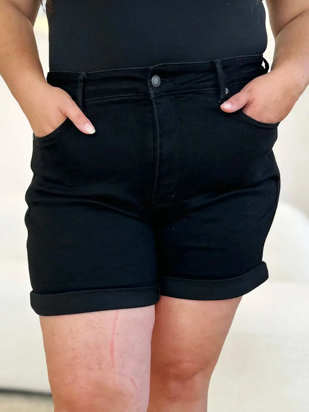 Full Size High Waist Tummy Control Cuffed Denim Shorts by Judy Blue Jeans