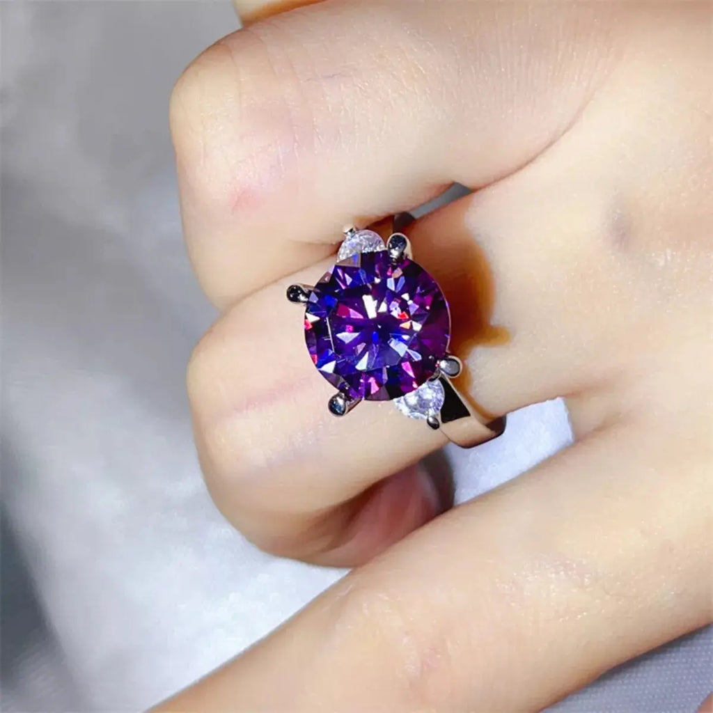 925 Sterling Silver Purple 5 Carat Moissanite Ring