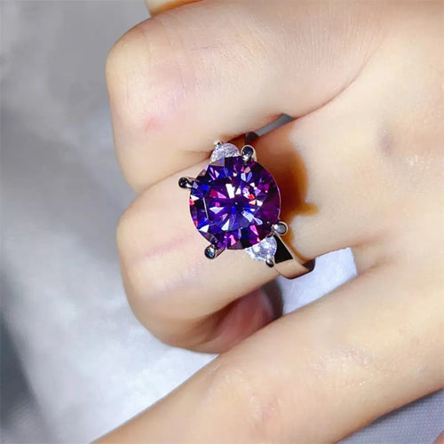 925 Sterling Silver Purple 5 Carat Moissanite Ring
