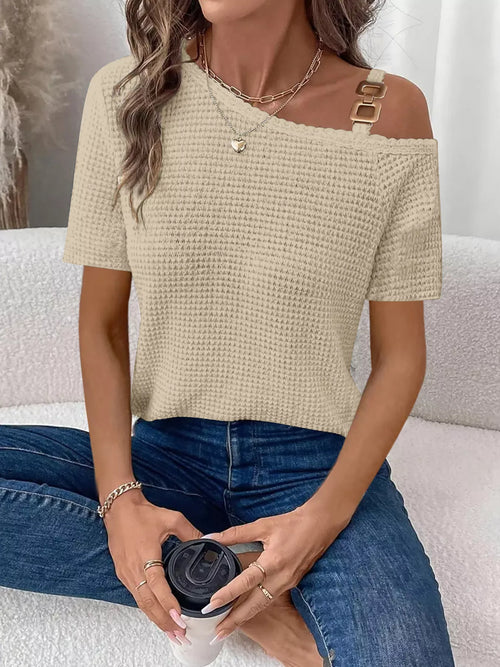 Chain Detail Waffle Knit One Shoulder T Shirt