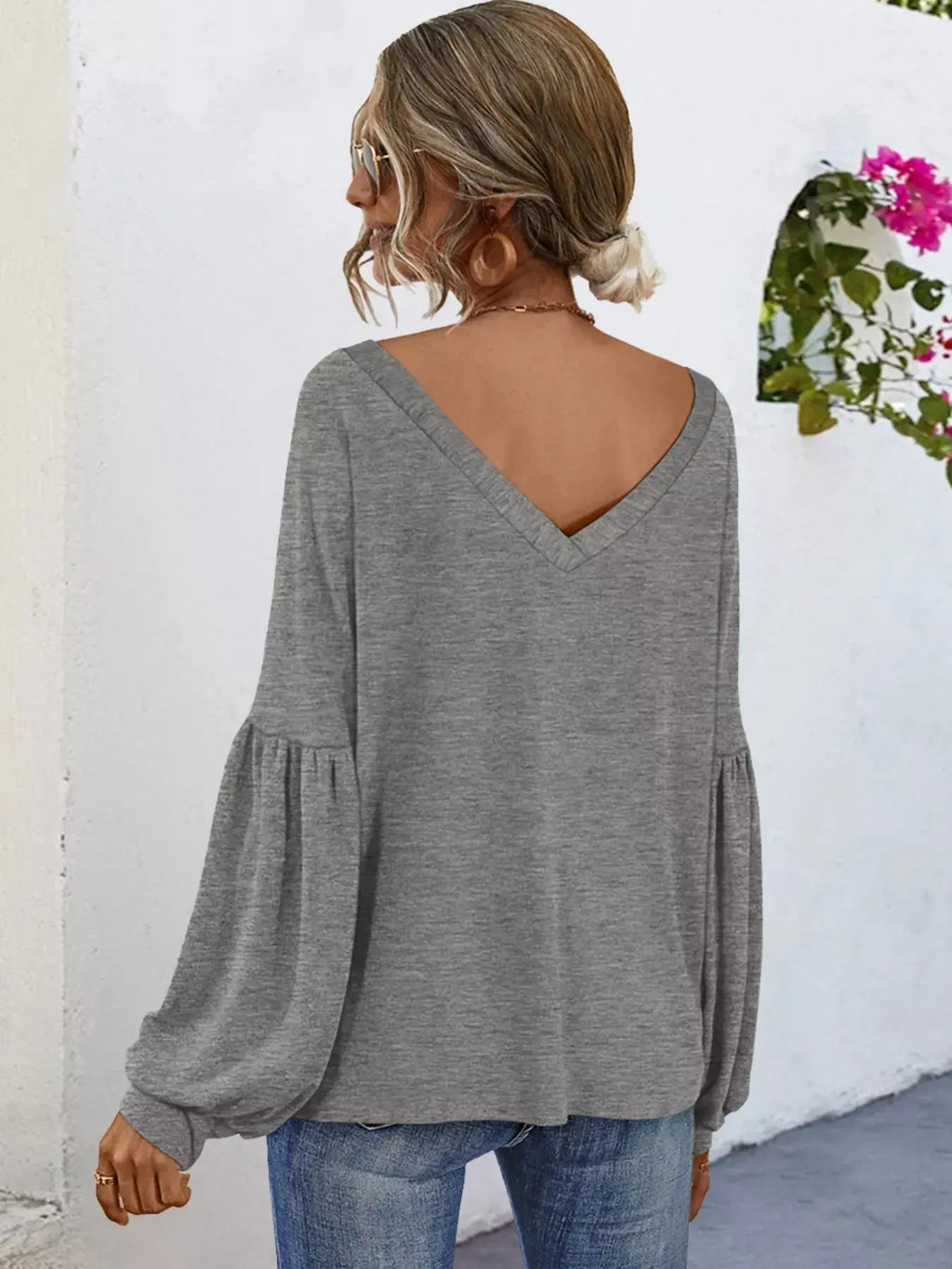 Oversized V Neck Long Sleeve Blouse