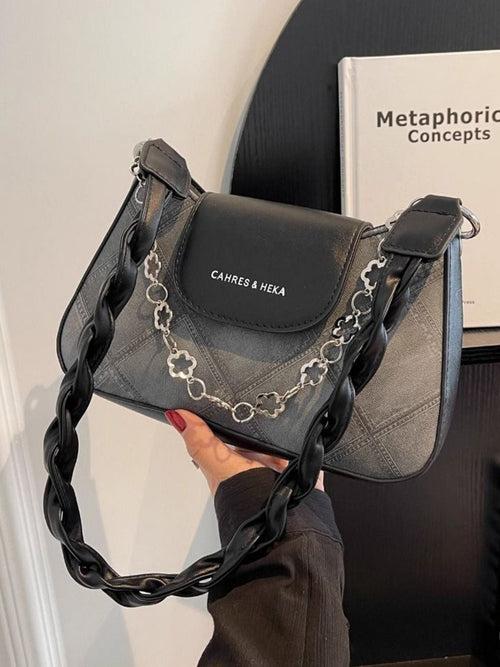 Chain Decor Leather Shoulder Bag