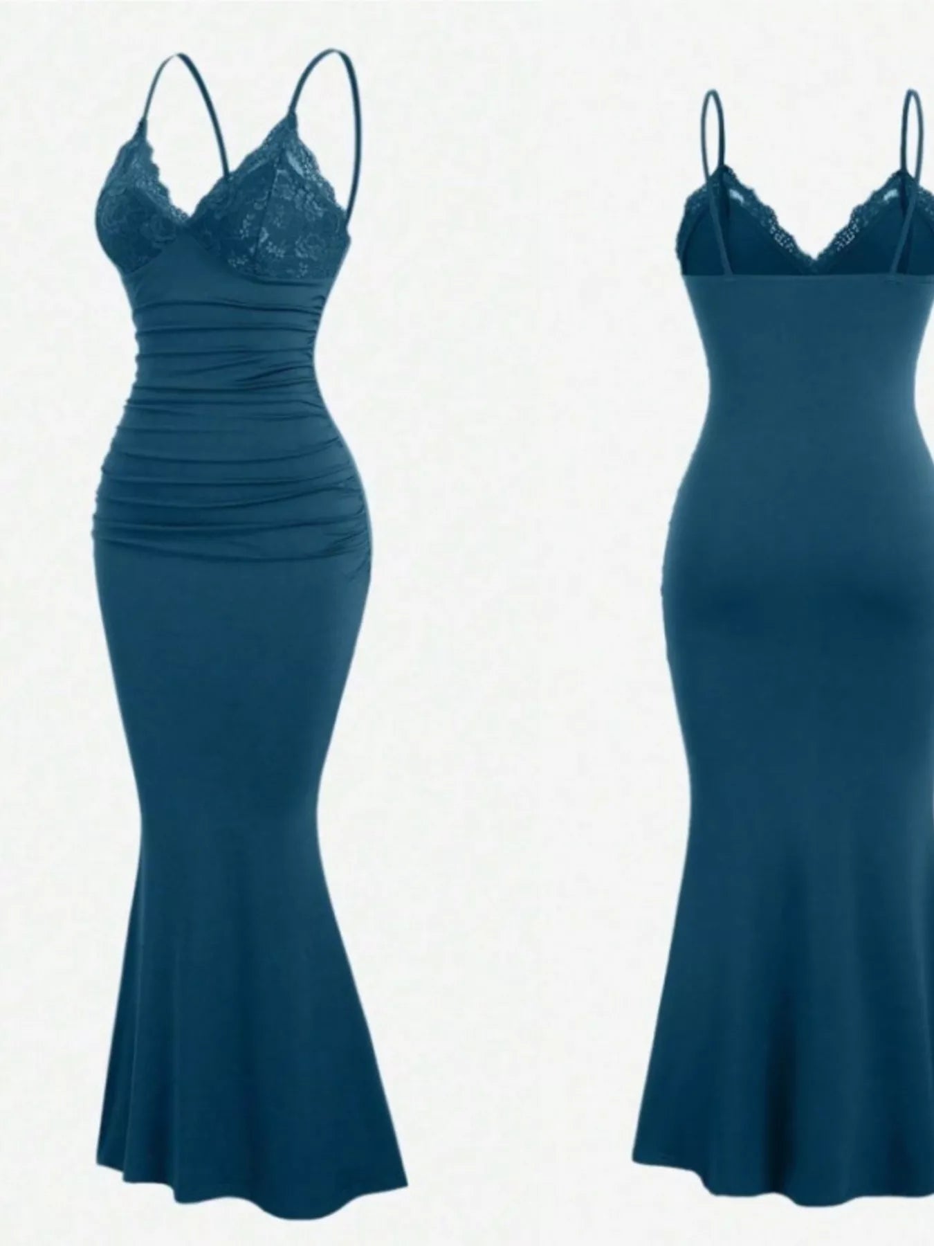 Lace Trim Ruched Mermaid Dress