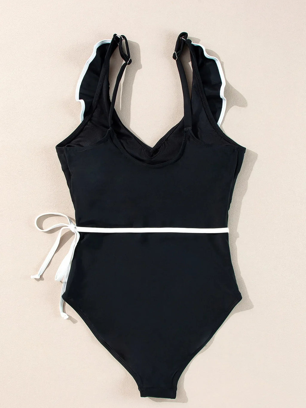 Ruffle Trim V Neck One Piece Swimsuit