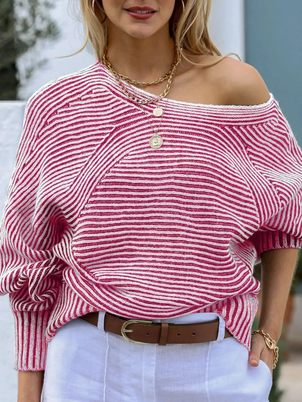 Striped Casual Boat Neck Sweater