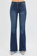 RISEN Jeans - Plus Size Tummy Control Mid Rise Flare Jeans with Raw Hem