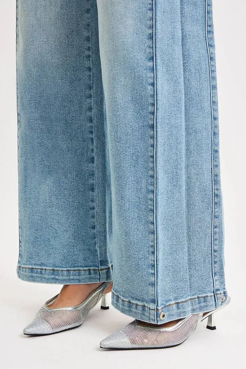 RISEN Jeans - Mid Rise Wide Barrel Transferable Leg Snap Jeans