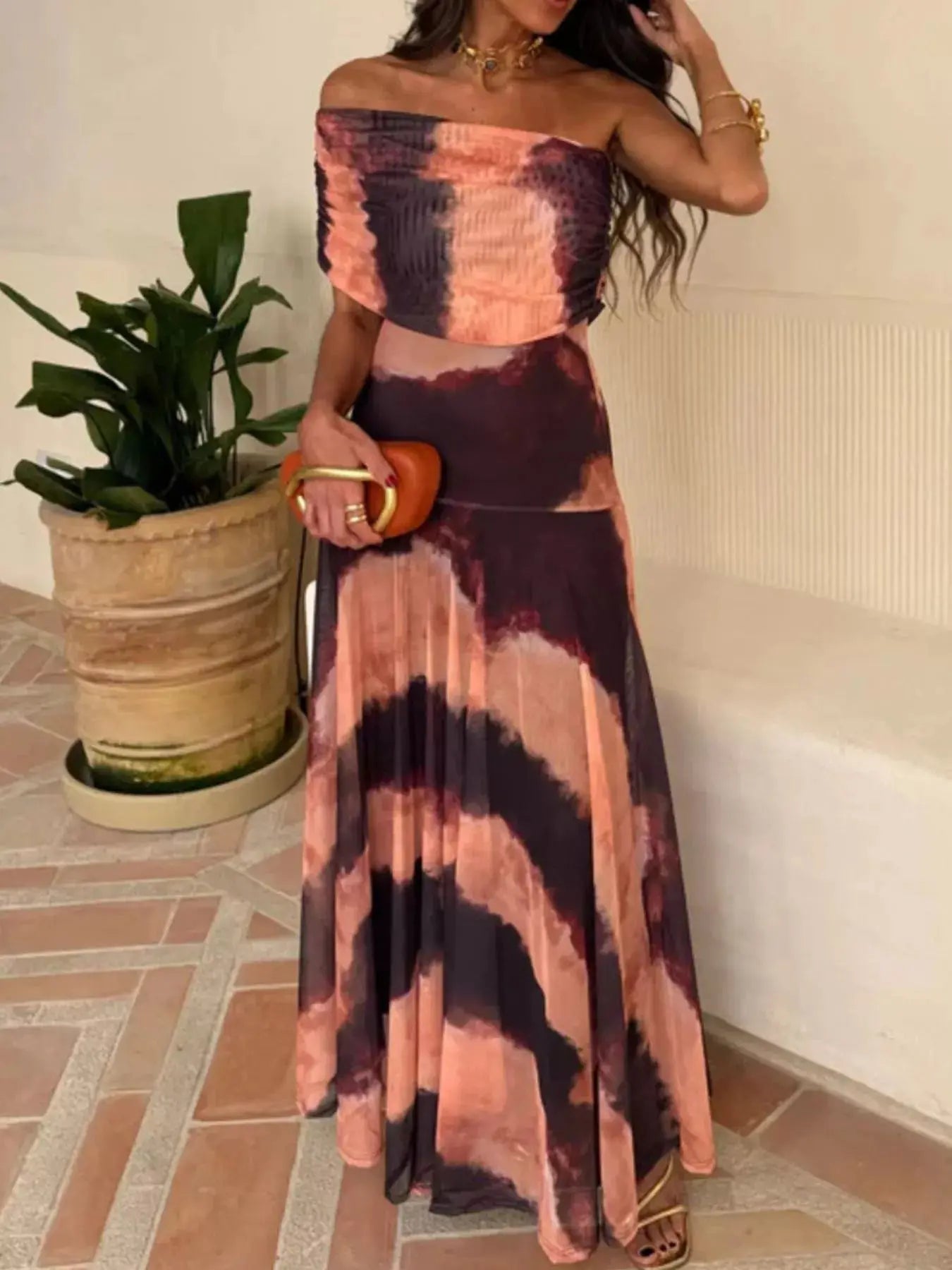 Printed Short Sleeve Maxi Dress