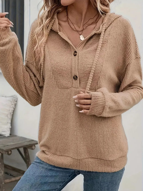 Button Front Drawstring Hoodie