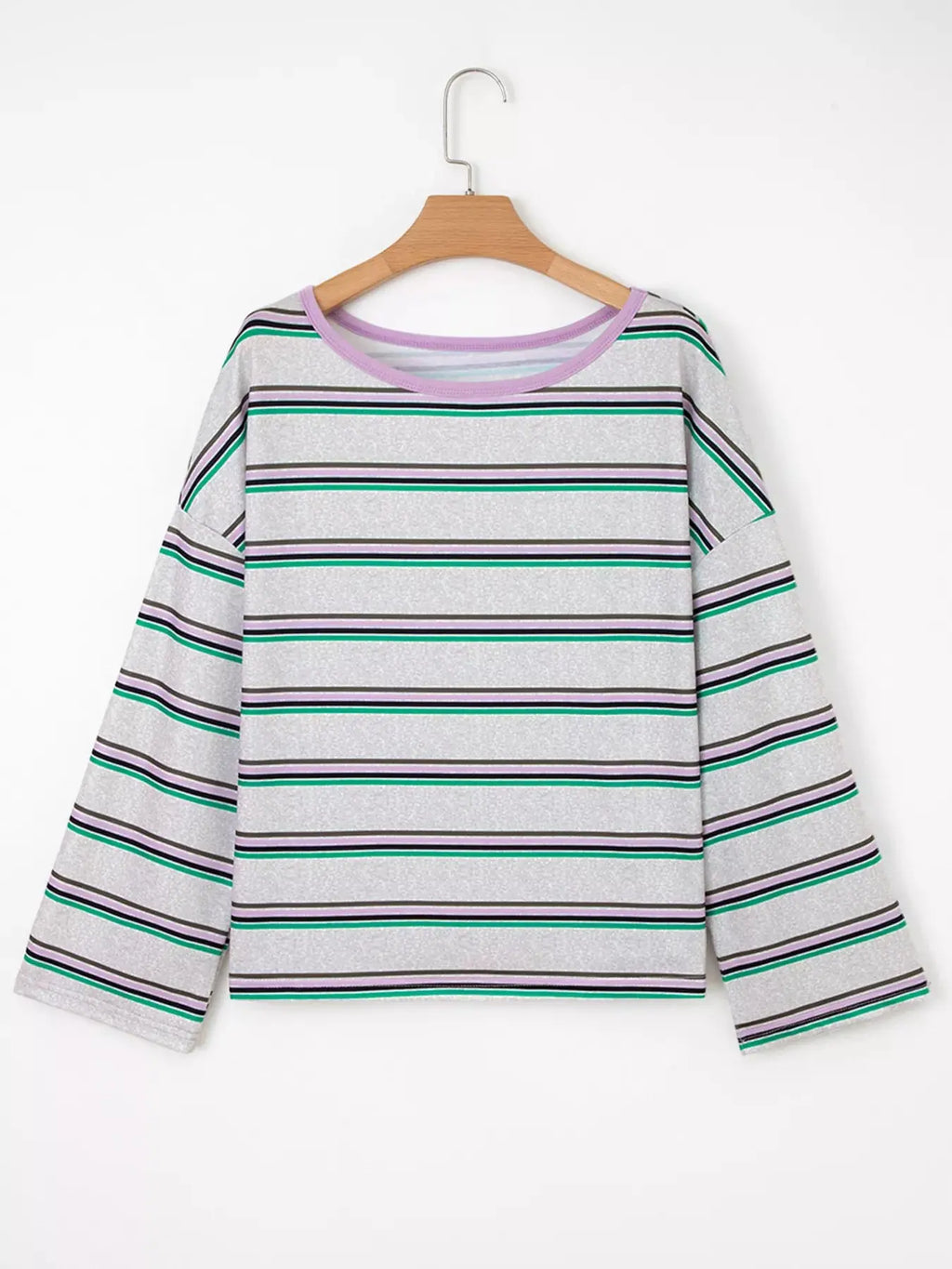 Casual Striped Oversize Drop Shoulder Long Sleeve Top
