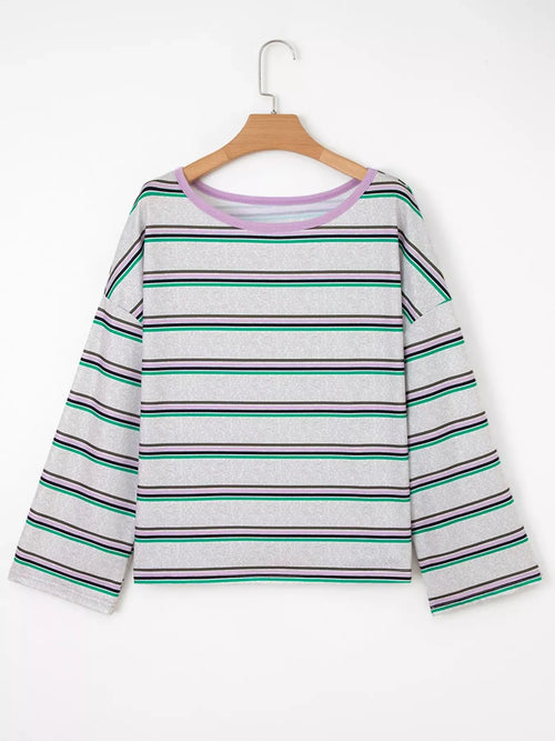 Casual Striped Oversize Drop Shoulder Long Sleeve Top