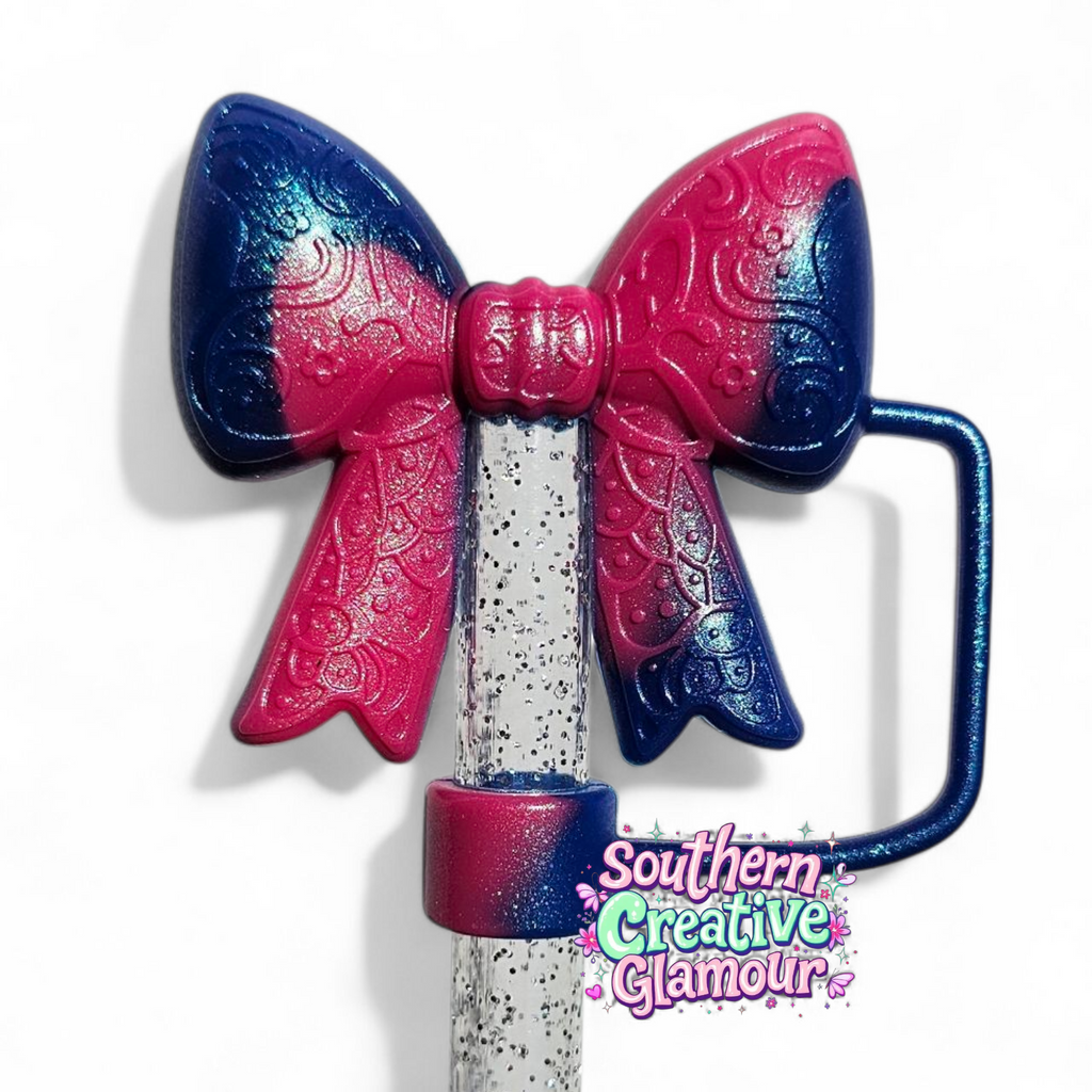 Paisley Princess 3D BOW Silicone 10mm Straw Topper | Berry Truffle Pink Shimmer