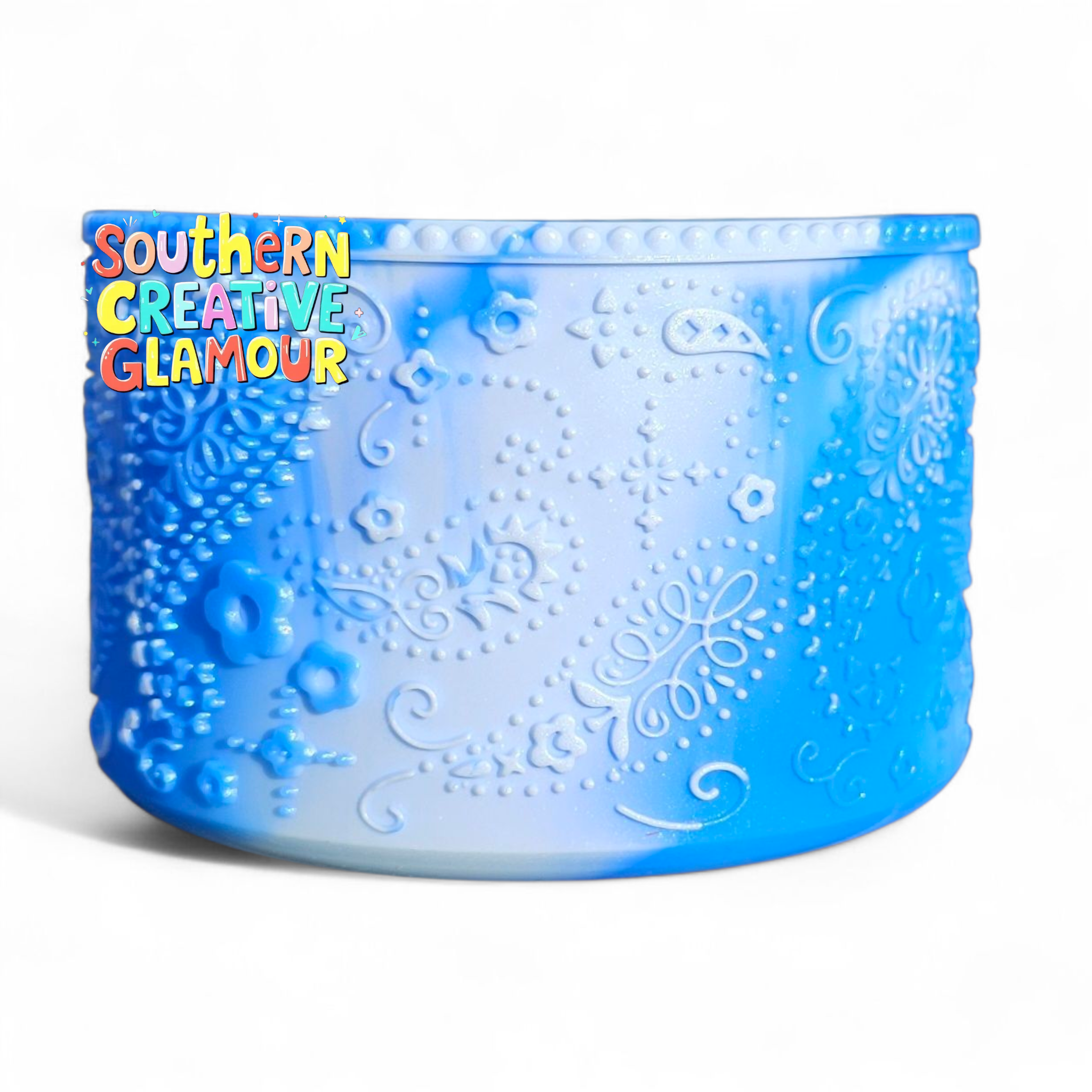 Blue Shimmer Paisley Silicone Tumbler Boot