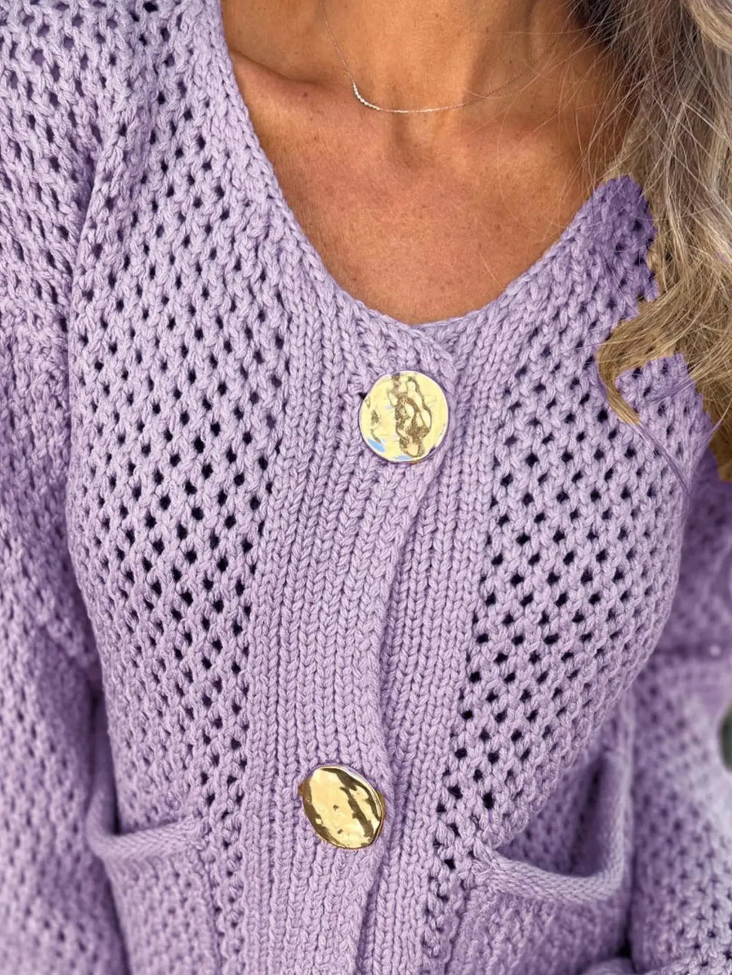 Crochet Button Up Long Sleeve Cardigan