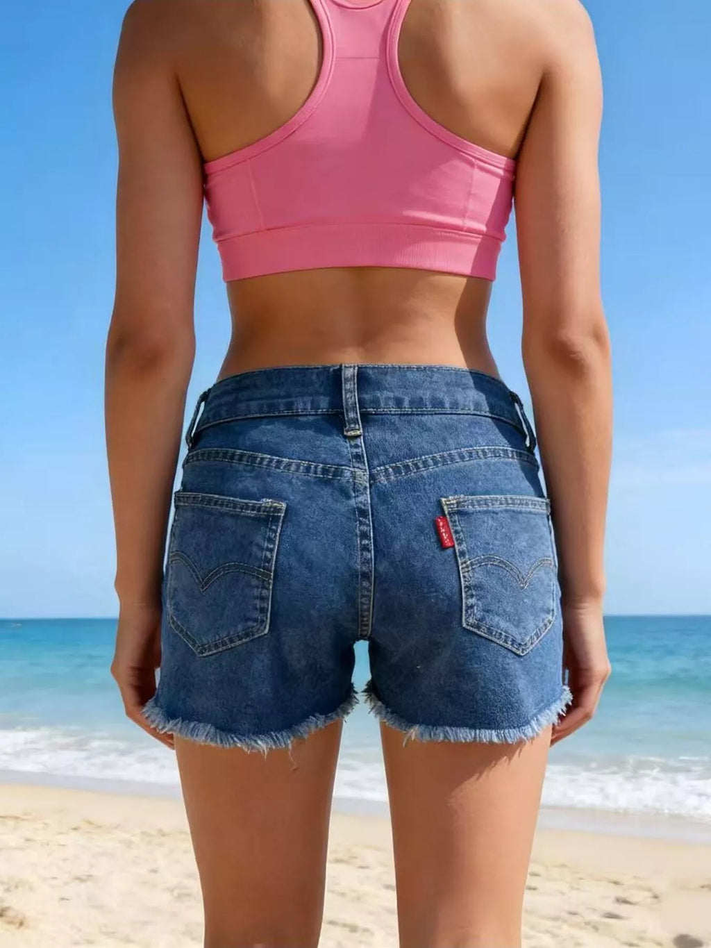 High Waist Raw Hem Denim Shorts