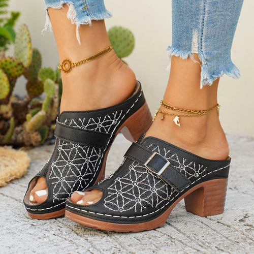 Buckle Decor Block Heel Sandals