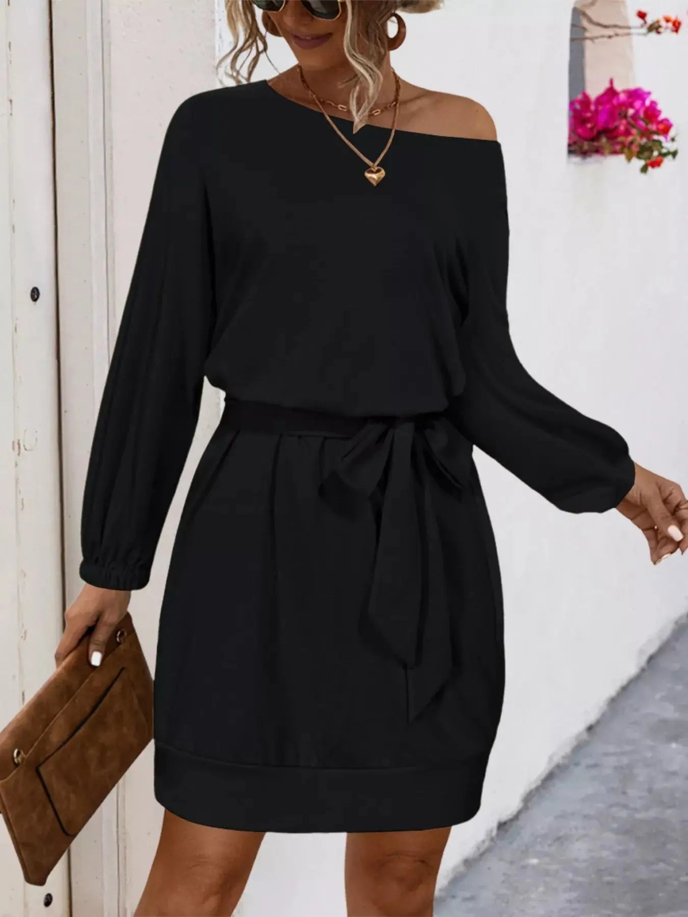 One Shoulder Tie Waist Dress