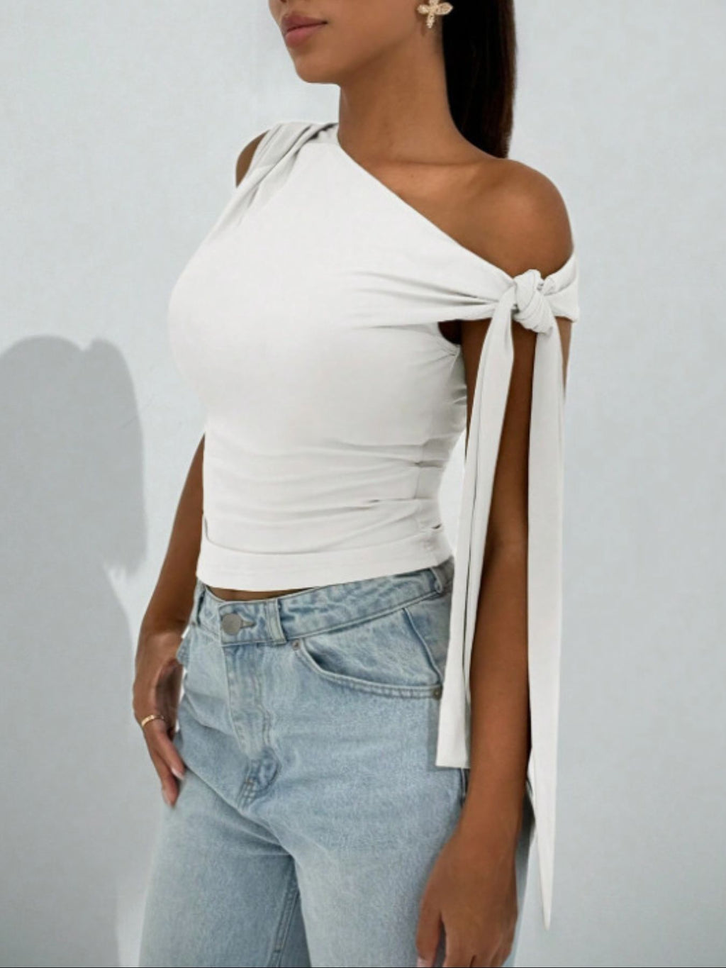 Tie Detail One Shoulder Top