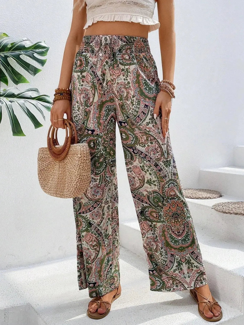 Boho Paisley Printed Wide Leg Pants