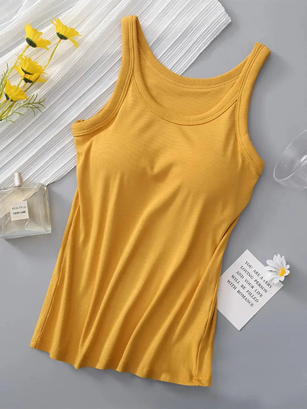 Round Neck Tank Top with Built In Bra