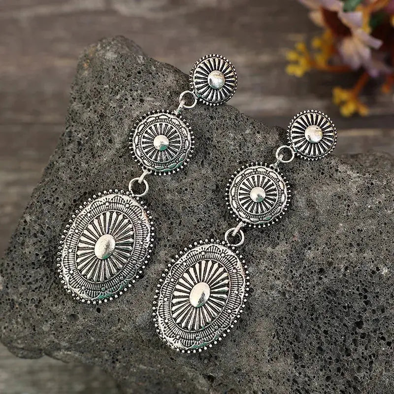 Vintage Western Concho-Style Alloy Dangle Earrings