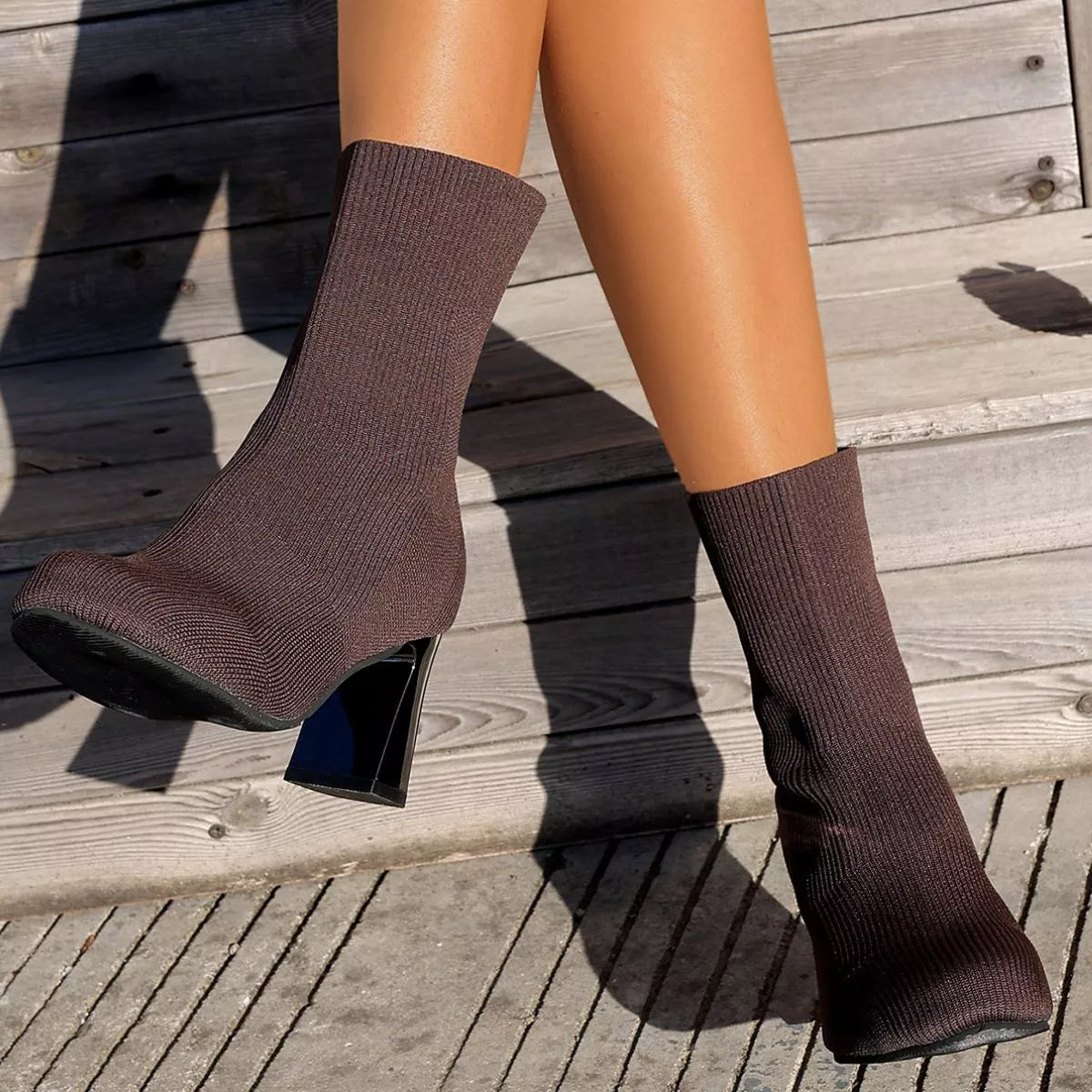 Round Toe Block Heels Boots