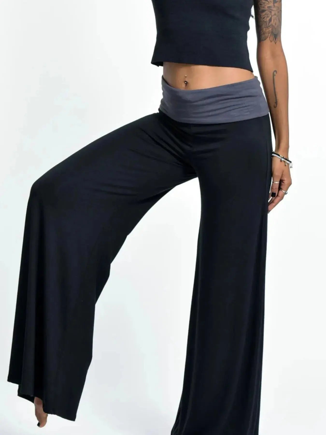High Waisted Wide Leg Yoga Pants with Contrast Waistband