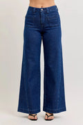 Judy Blue High-Waisted Retro Wide Jeans with Patch Pockets & Twisted Seams