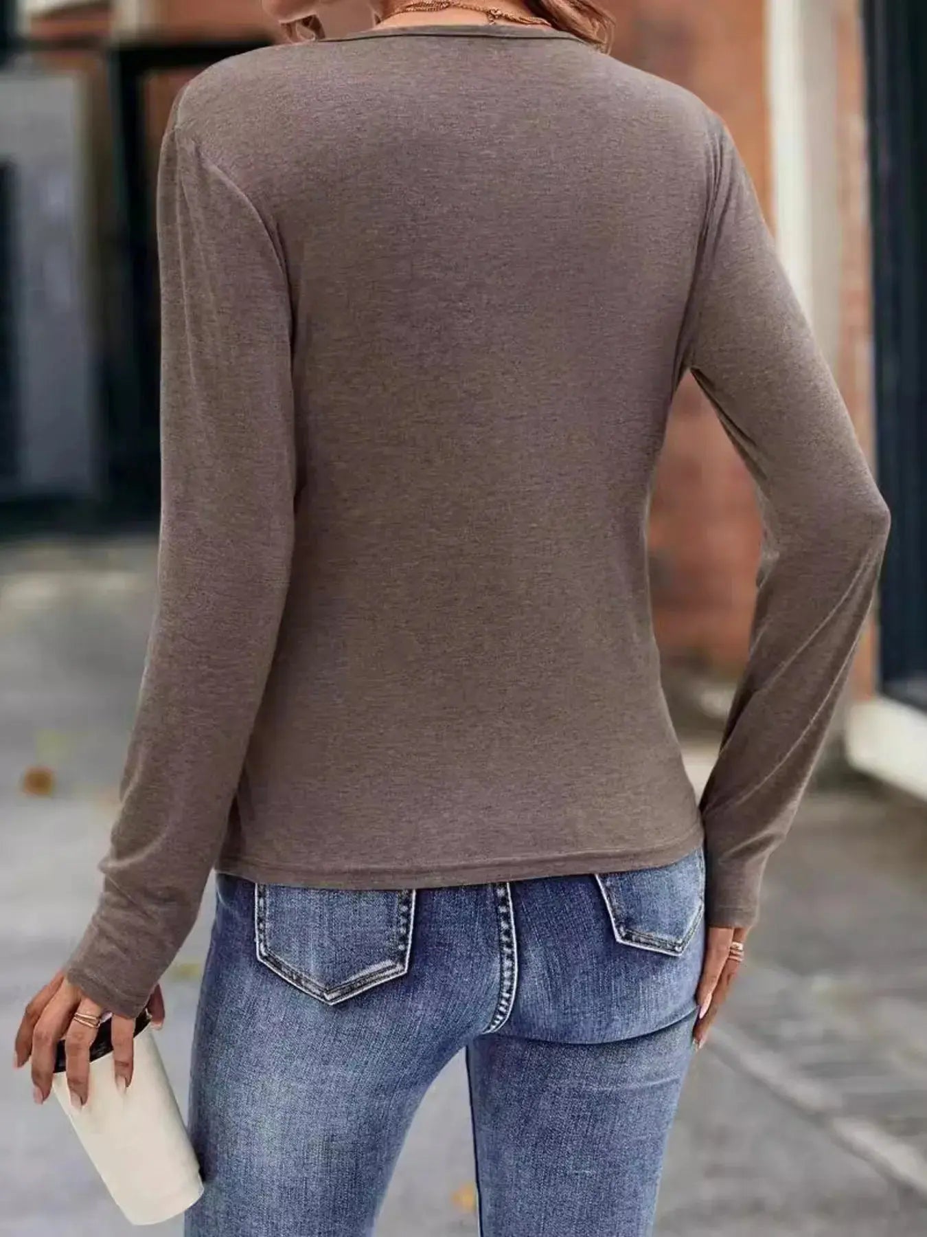Ruched Surplice Womens Long Sleeve T Shirt