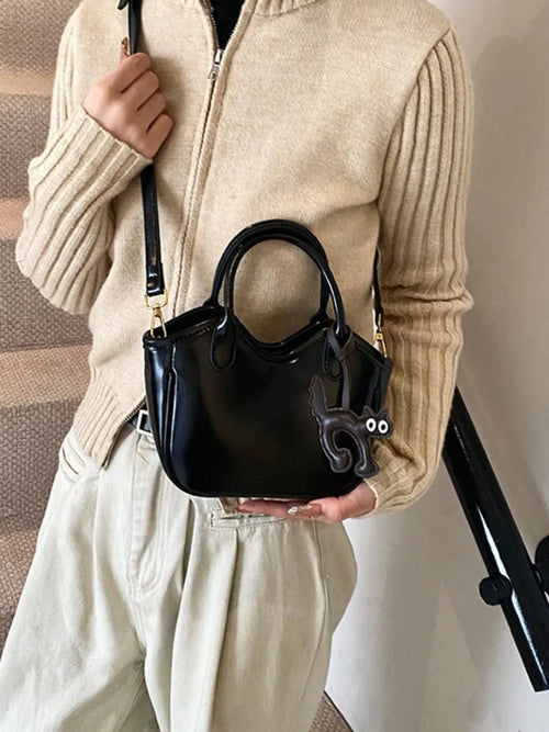 Cat Charm PU Leather Crossbody Bag