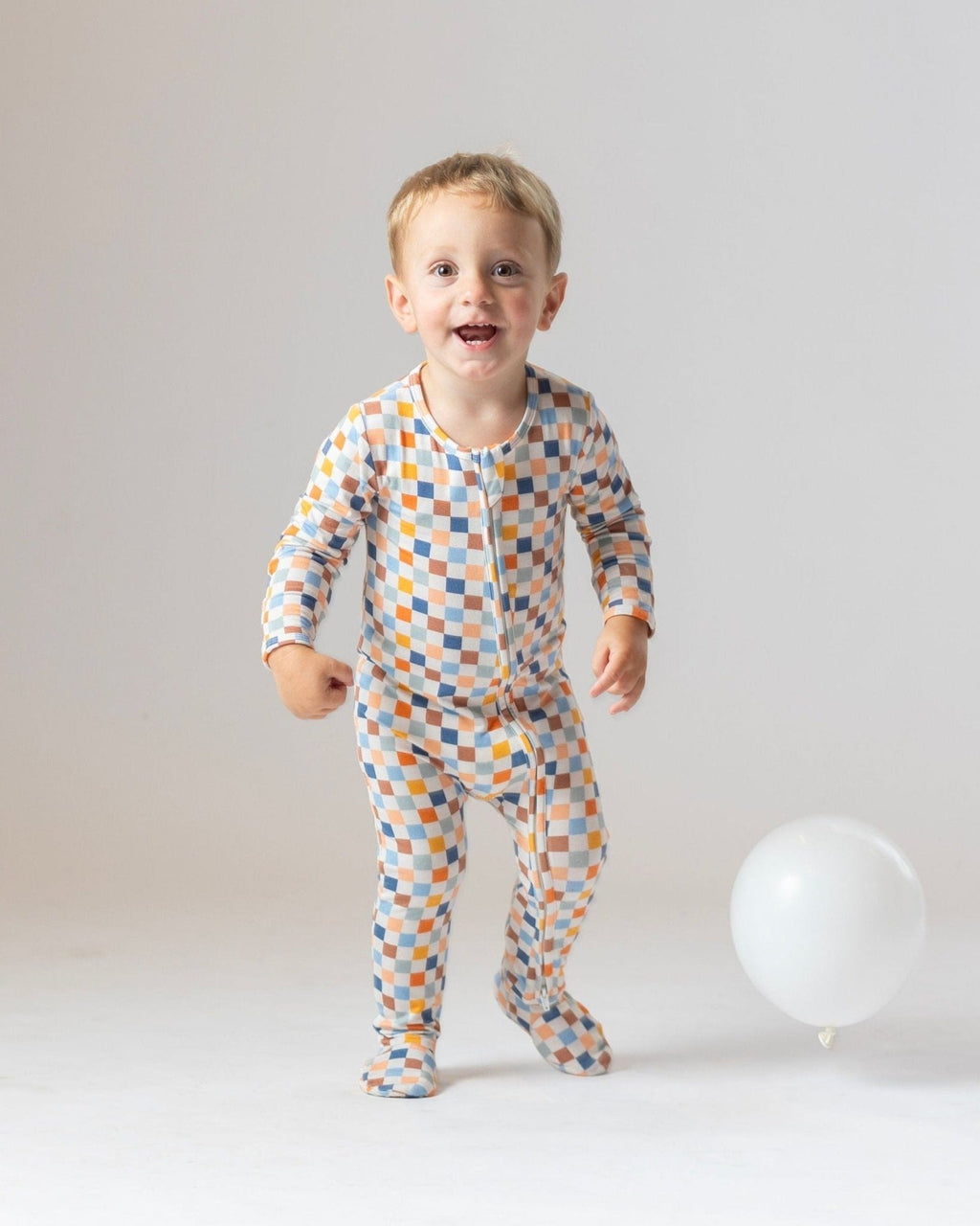 Checkered Bamboo Zipper Footie