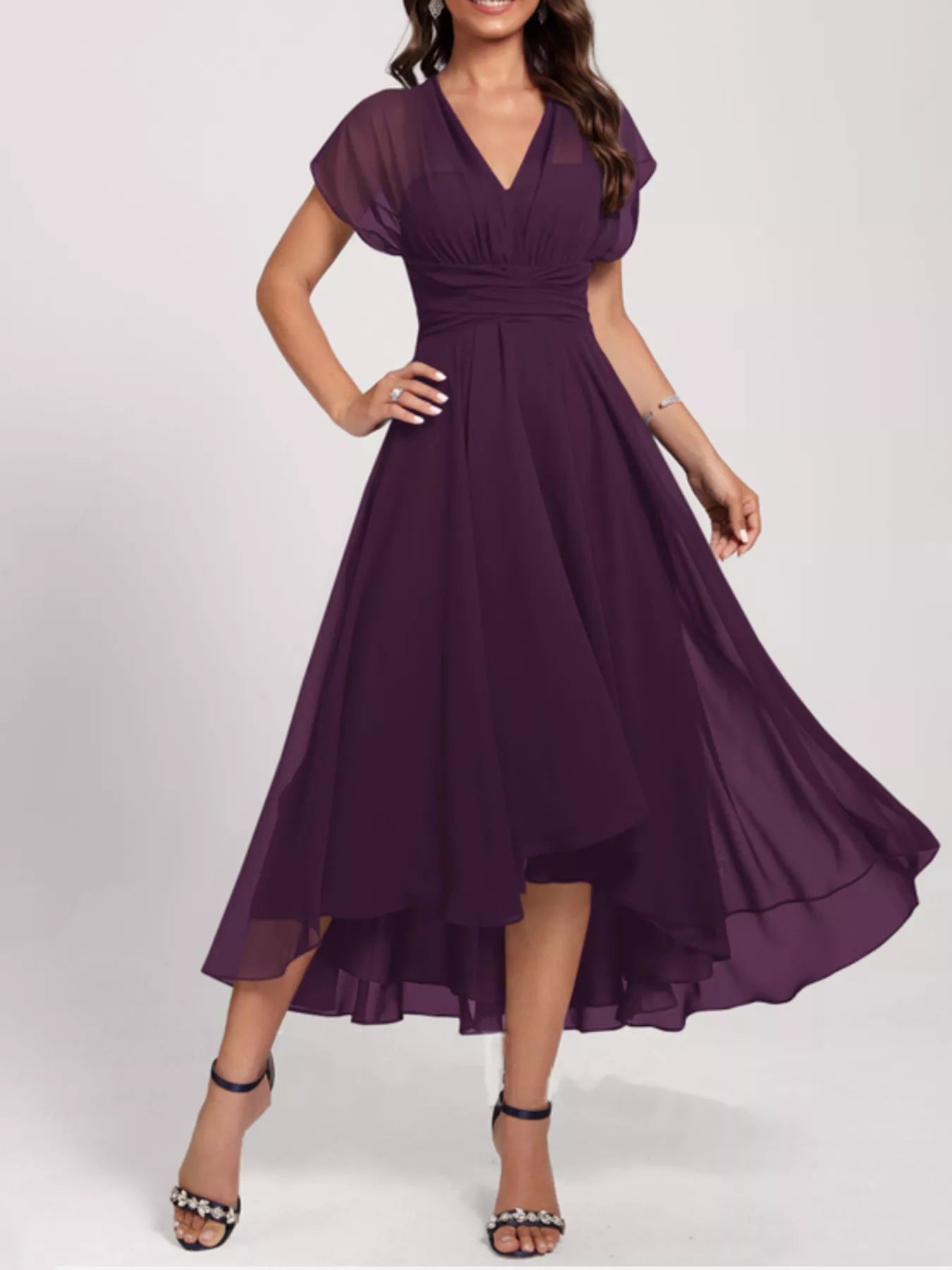 Ruched Crisscross A Line Midi Dress