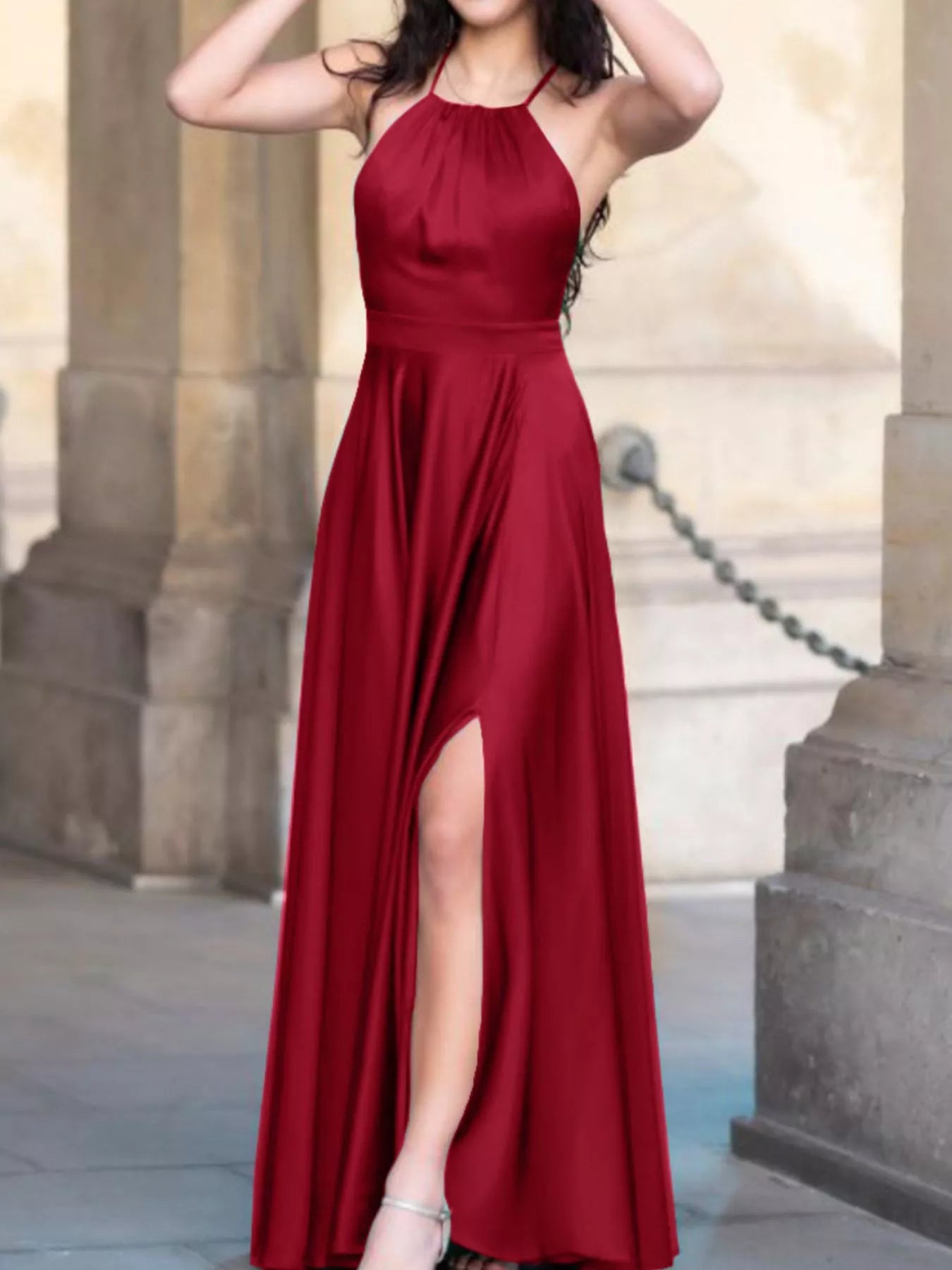 Elegant Backless Halter Slit Maxi Dress