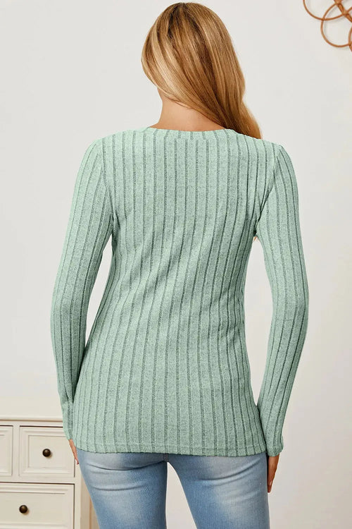Basic Bae Full Size Ribbed V-Neck Long Sleeve T Shirt for Women