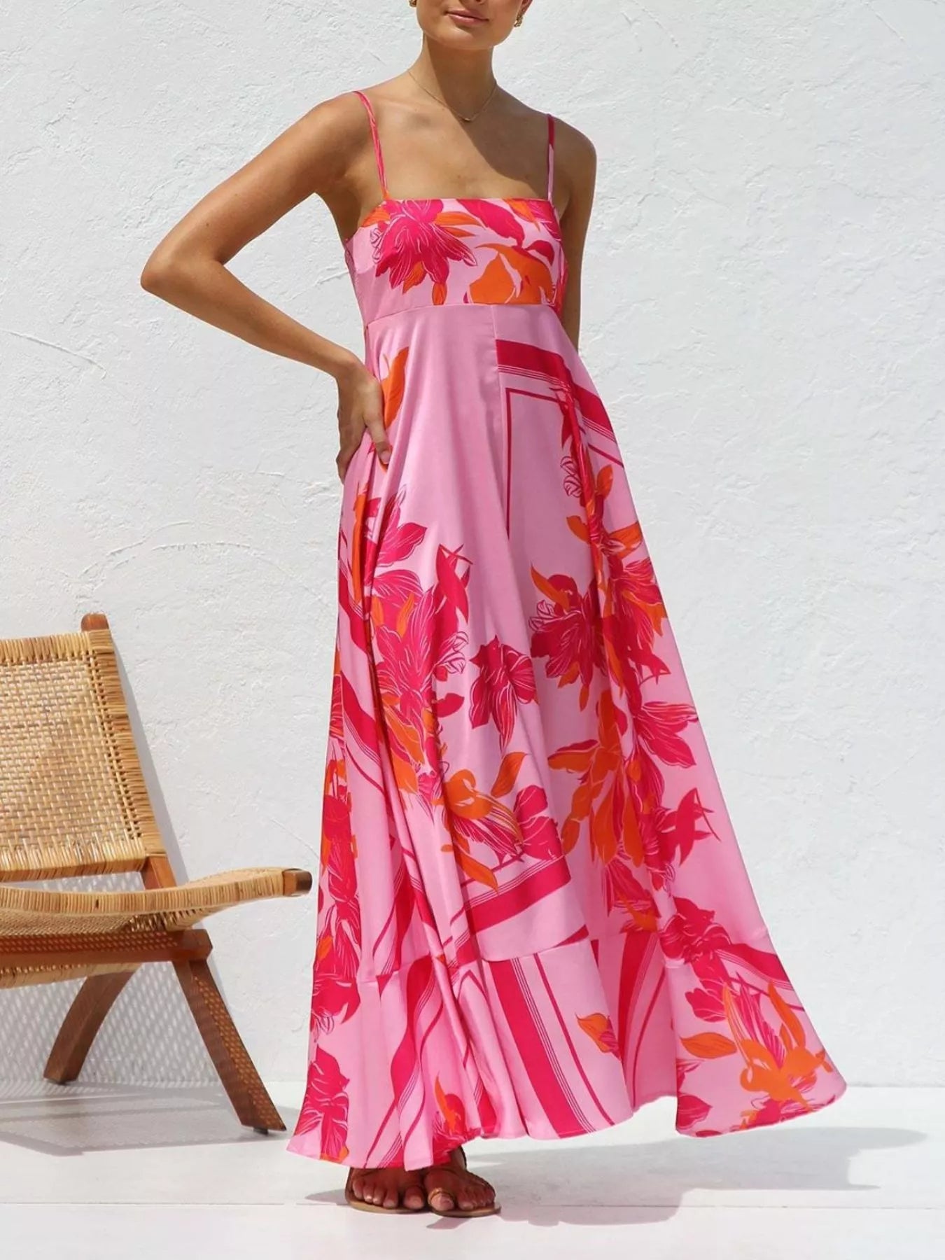 Printed Spaghetti Strap Maxi Dress
