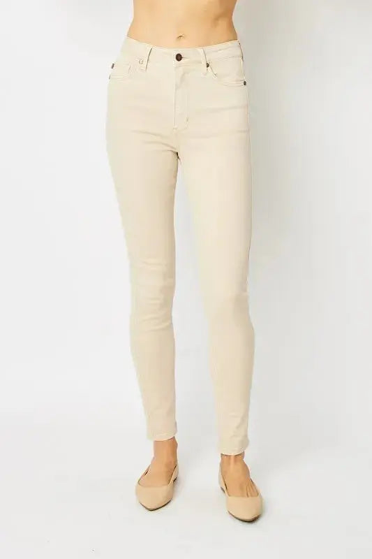 Full Size Garment Dyed Tummy Control Skinny Judy Blue Jeans