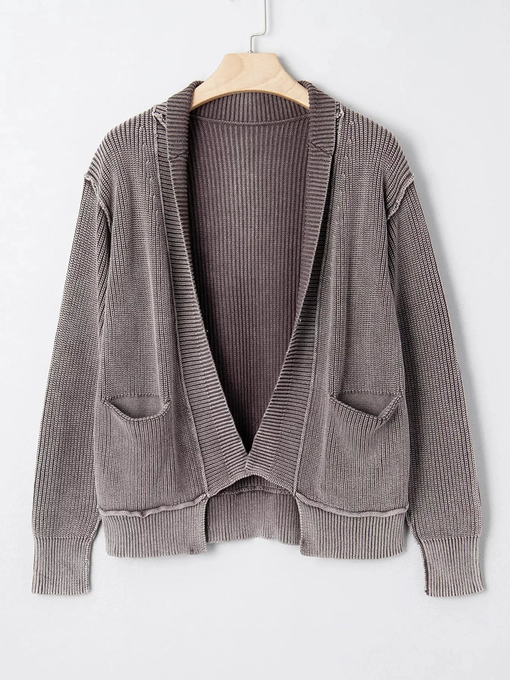 Mineral Wash Exposed Seam Patchwork Open Knit Cardigan