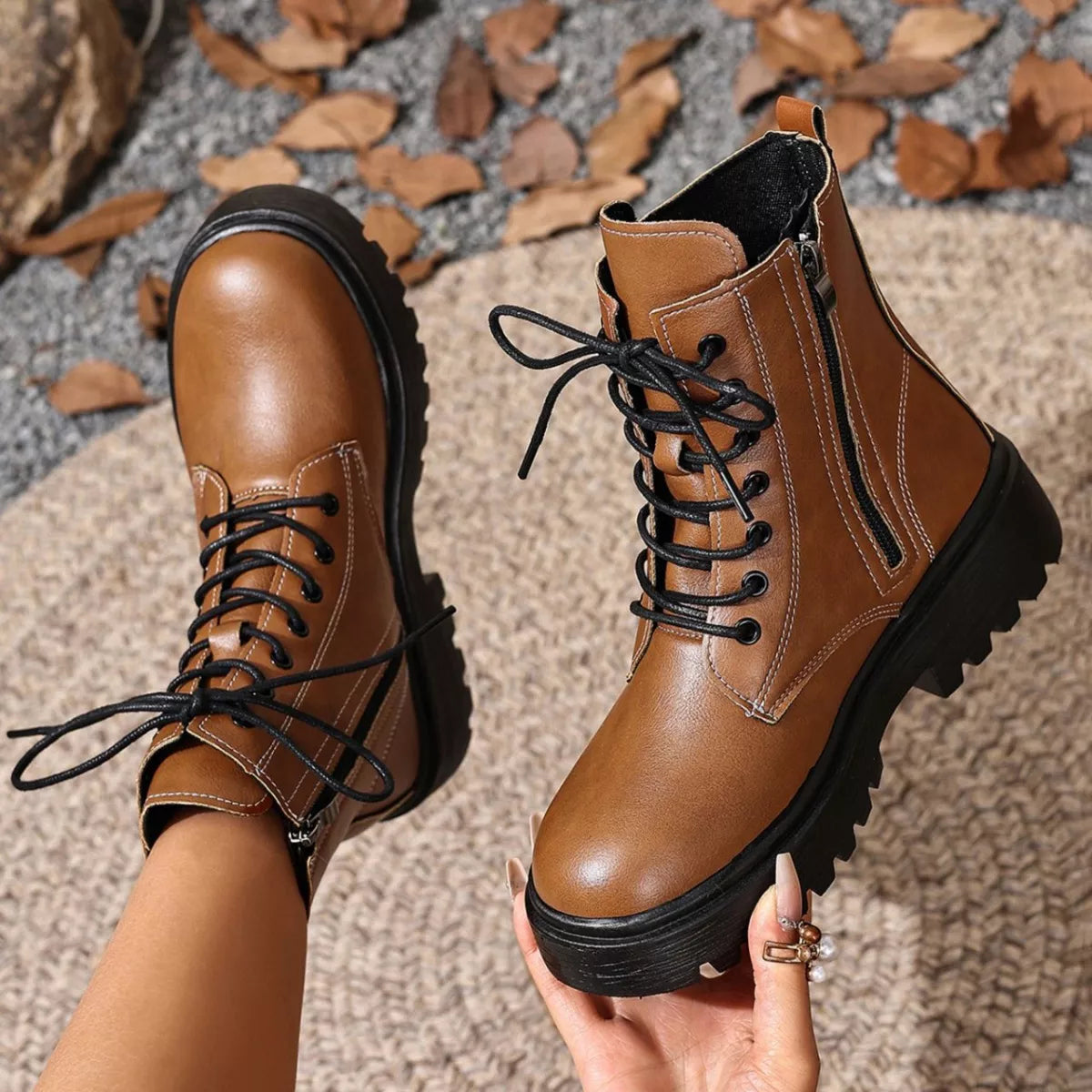 Lace-Up Ankle Combat Boots